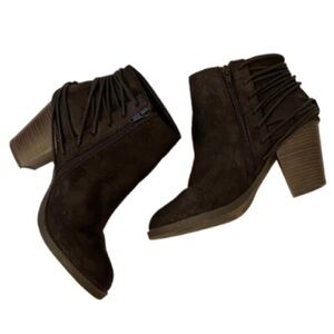 Candie's Suede Ankle Booties with Stacked Heel